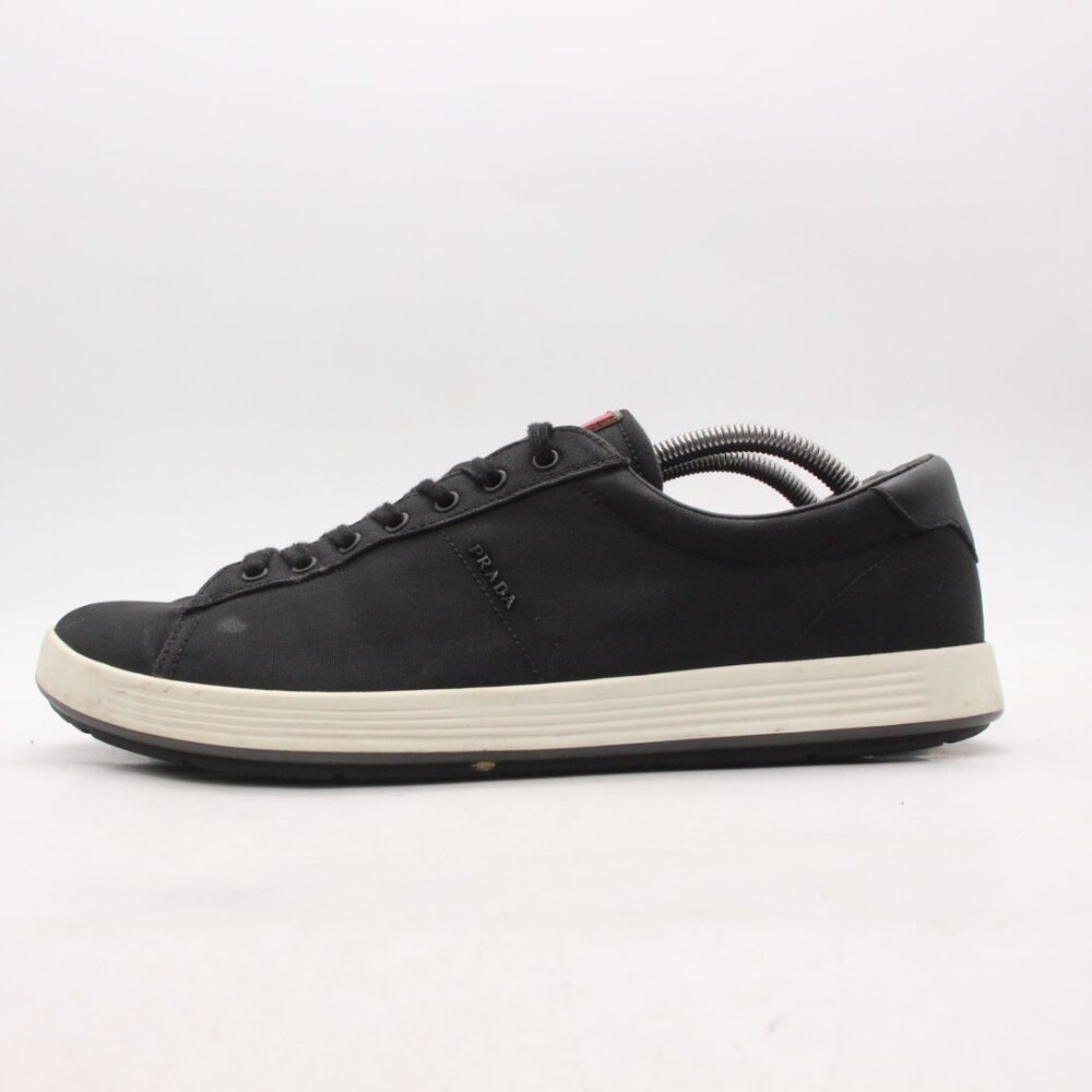 Prada Black Canvas Shoes Men's UK 9 Lace Up Casual Trainers Sneakers - Picture 3 of 11